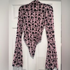 Long Sleeve Mesh Bodysuit with flared sleeves